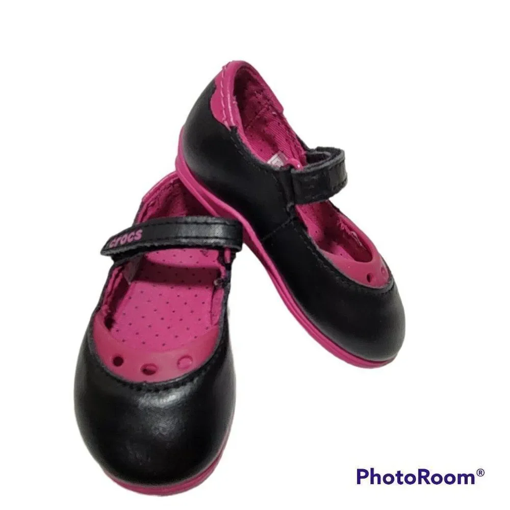 Crocs Toddler Shoes Girls Size C4 Mackenzie Mary Jane Black Magenta Pink Purple‎